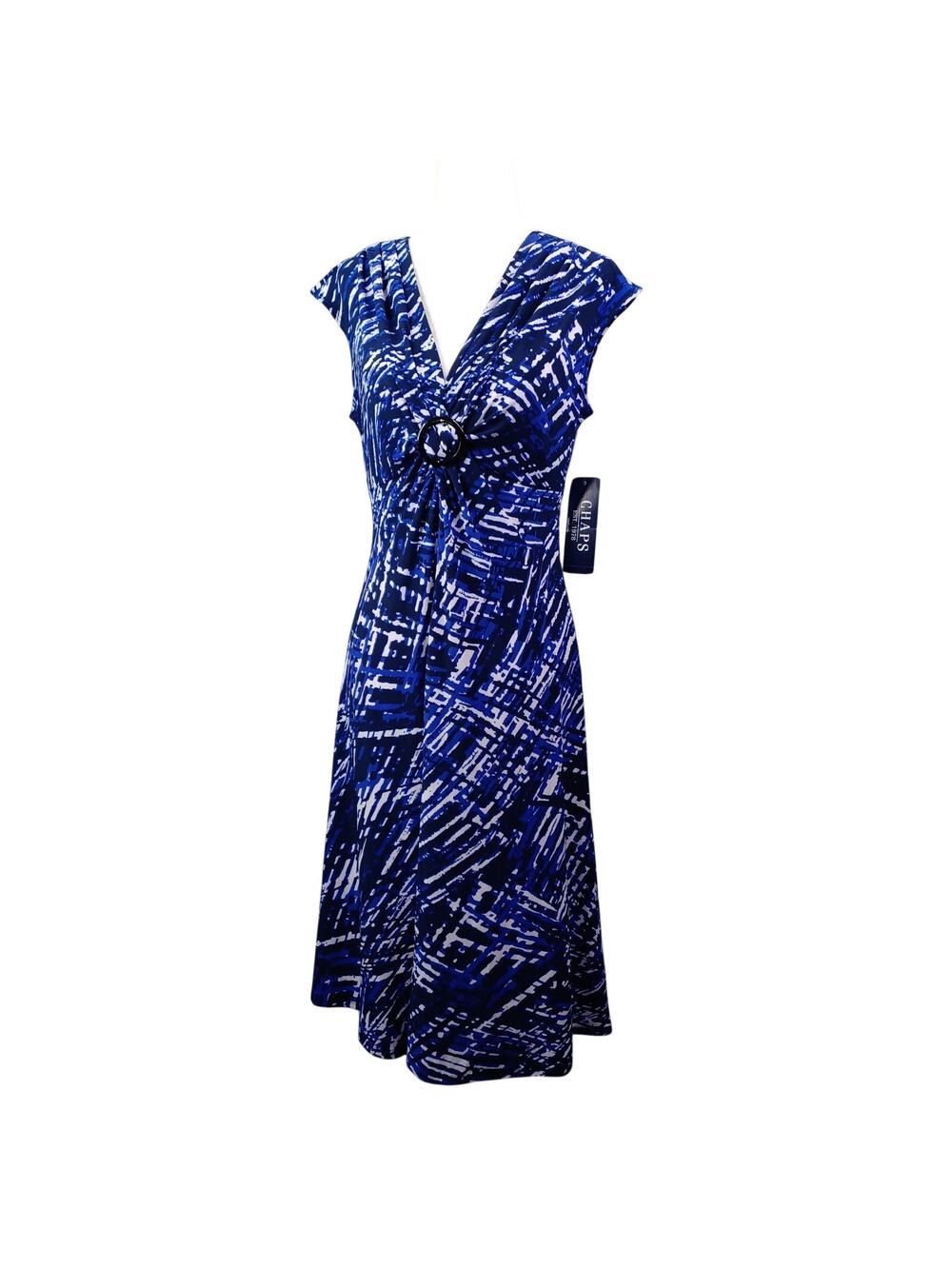 Y2K Chaps Babydoll Empire Waist Dress Women S Royal Navy Blue Abstract Career